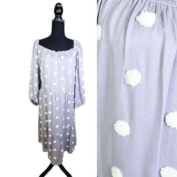 Cato Light Purple Embroidered Textured Polka Dot Knee Length Dress Size 18/20 - Picture 1 of 12